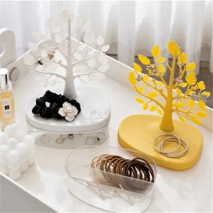 Earnail Bracelet Necklace Display Stand, Transparent Base, 2-In-1 Storage Box Storage Rack 1pc Creative Tree Jewelry Storage Box - Desktop Cosmetics Display Box, Dustproof Plastic Storage Container For Jewelry, Small Items And Cosmetics, Multi-Functional Storage Organizer, Desktop Decor Yellow