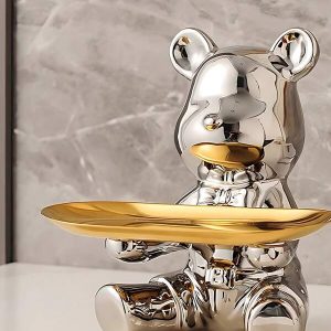 One Creative Bear-Shaped Jewelry Tray, Made Of Ceramic, Suitable For Table Decoration, Storage And Organizing In Restaurant Or Living Room Multicolor