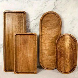 1pc Wooden Tray, Dinner Plate, Multi-Purpose Serving Platter, Suitable For Home, Restaurant And Party Use, Breakfast Tray, Cake Tray, Bread Tray, Kitchen Tray, Tea Set Tray,Kitchen,Christmas Gift Brown