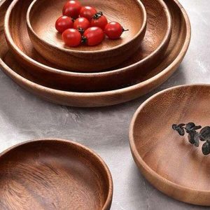 1pc Wooden Tray Household Fruit Snack Tray Western Round Wooden Tray,Kitchen,Christmas Gift Brown