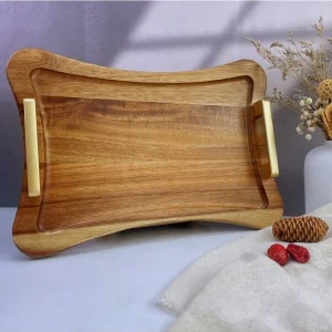 1pc Solid Wood Serving Tray, Multi-Purpose Wooden Platter For Afternoon Tea, Snacks, Desserts, Tableware, Bathroom Vanity, Jewelry Display, Photography - High-Quality Metal Handle Rosewood Tray Home Room Decoration,Kitchen,Christmas Gift Yellow