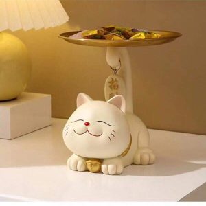 1pc Creative Maneki-Neko Coin Tray For Keys, Entryway, Living Room, TV Stand Decor Multicolor