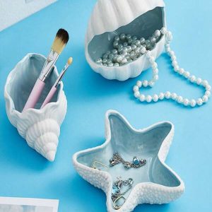 1 Piece Ceramic Shell Jewelry Tray, Starfish Tray Box, Starfish, Creative Candy Box, Shell Shaped Storage Tray For Pendant Earrings Rings Beads, Holiday Gifts, Decorations, Birthday Surprise, Gifts For Women Blue and White