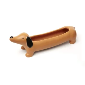 1pc Ceramic Sausage Dog Ring Storage Cute And Silly Sausage Dog Flowerpot Creative Ceramic Succulent Pot For Puppies Planting Flower Decorations And Giving Gifts To People Brown