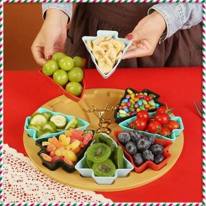 Christmas Tree Shaped Festive Snack Tray - Perfect Choice For Restaurants/Hotels Christmas Tree Shaped Plates And Dip Set, Christmas Snack Plate With Tray, Removable Tree Appetizer Dessert Fruit Salad Plate, Cutlery Tray Serving Tray - Perfect Choice For Restaurants Multicolor