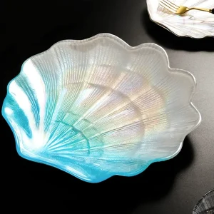 1pc Gradient Color Seashell Tray, Personality Nail Art Display Plate, Glass Plate, Jewelry Organizing Shell Dish, Decorative Plate, Snacks And Fruits Holder Platter, High-Quality Plate Multicolor