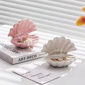 Pink Shell Ceramic Key Holder Storage Decor For Entryway, Mini Jewelry Box Gift For Women Multicolor