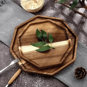 1pc Acacia Wood Tray, Creative Wooden Fruit Plate, Multi-Functional Dessert Plate, Reusable Octagonal Food Tray, Washable Cup Tray, Decorative Food Plate, Kitchen Utensil, Simple Tea Tray, Kitchen Supplies, Kitchen Small Tool, Kitchen Accessory Acacia