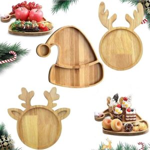 1PC Christmas Wooden Serving Tray, Wooden Serving Platter, Elk Shape Serving Tray, Christmas Hat Shape Tray, Roasted Meat Tray, Snack Fruit Salad Tray, Kitchen Plate, Christmas Gift, Housewarming Wedding Gift Multicolor