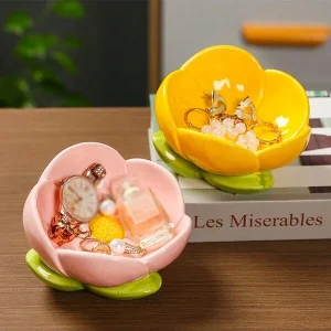 Creative Kawaii Tulip Ceramic Jewelry Storage Tray Nordic Bedroom Dressing Table Desktop Jewelry Storage Bowl Large Capacity Storage Home Decoration Accessories Gifts Multicolor